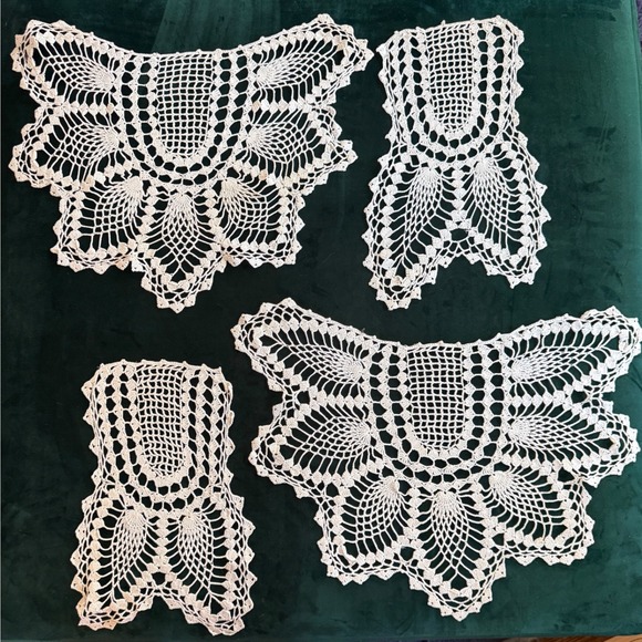 Handmade Other - Vintage Hand Crocheted Pineapple Lace Antimacassar Set 4 Cotton Chair Doilies